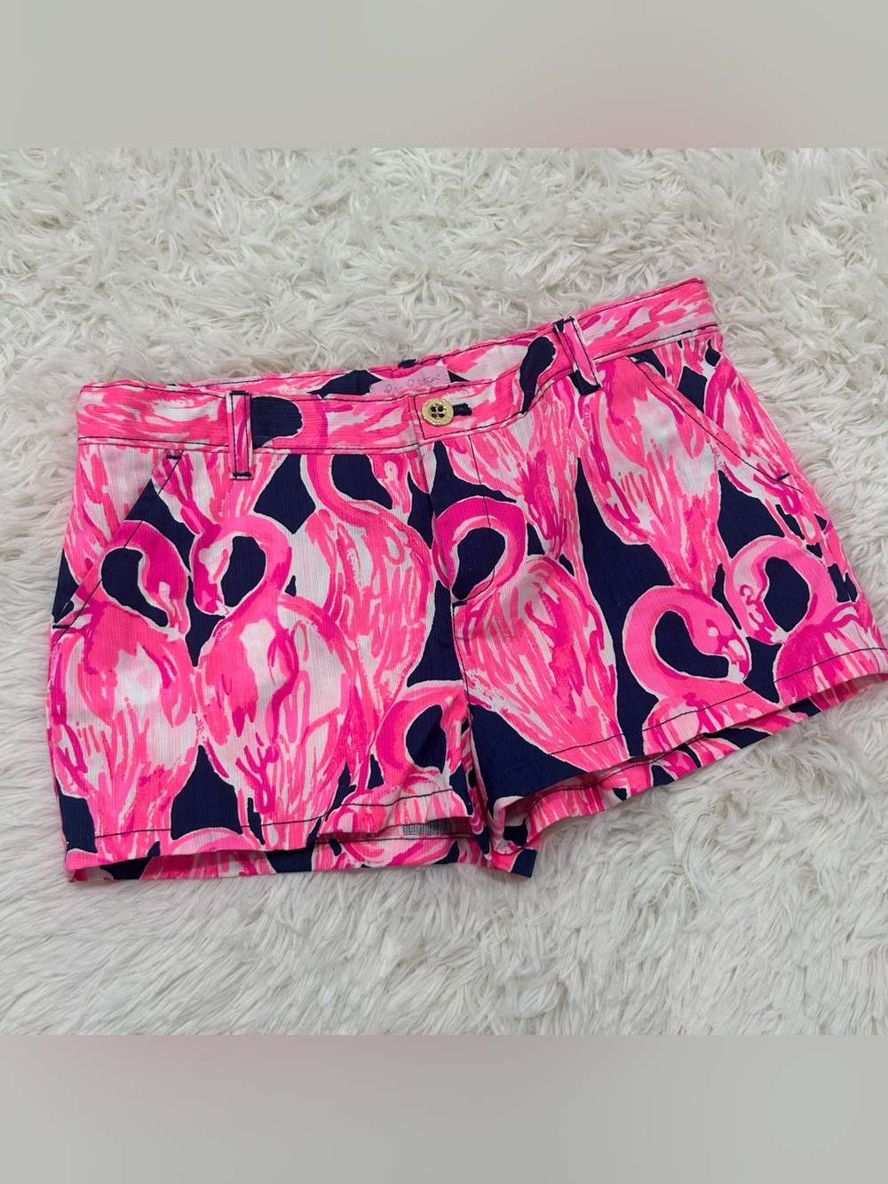 Lilly Pulitzer Girls Flamingo Print Callahan Shorts Pink Navy Size 12